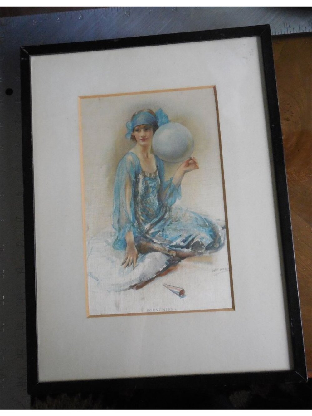 1925 W.E. Webster Art Deco Print - Original 1926 Figured Oak Frame by Greenwood